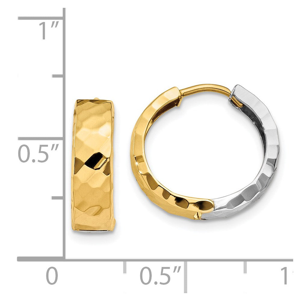 14k Two-tone 15 mm Textured Hinged Hoop Earrings (1.37 grams)