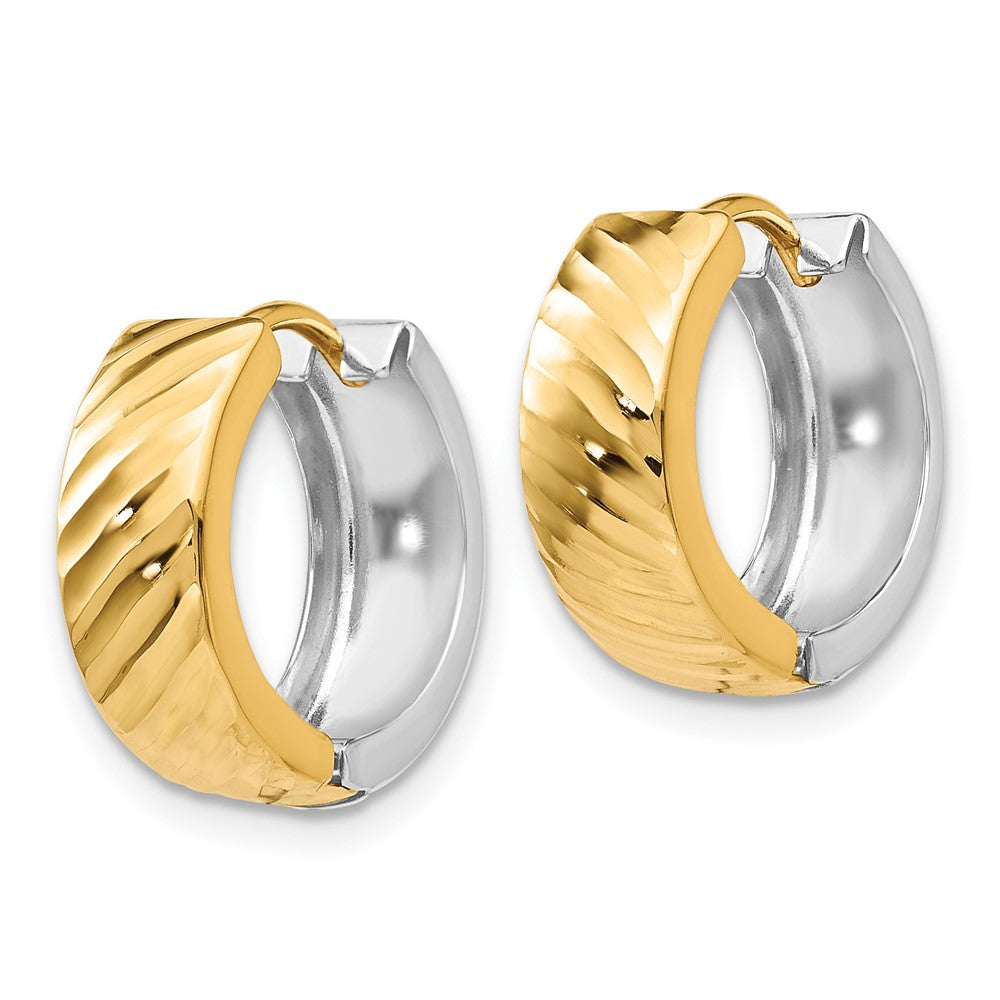 14k Two-tone 14 mm Textured Hoop Earrings (1.93 grams)