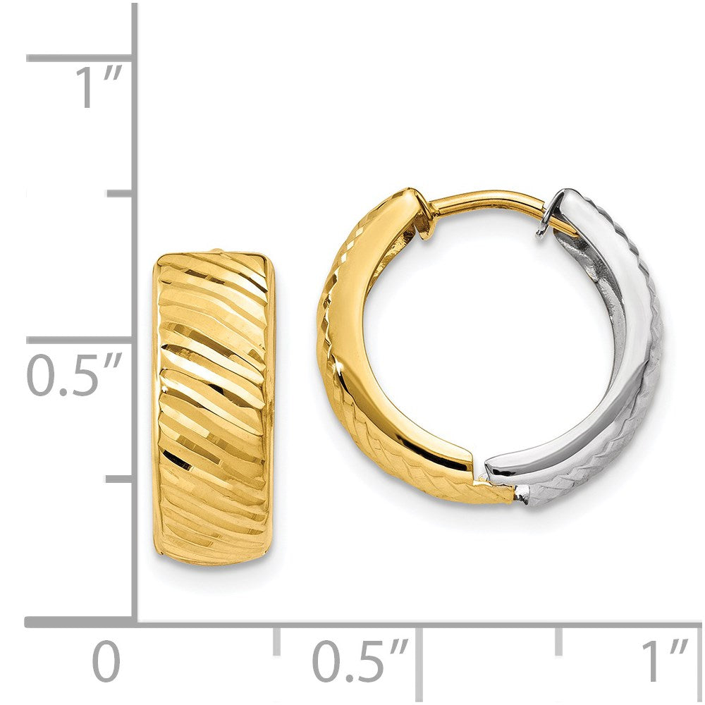 14k Two-tone 14 mm Textured Hoop Earrings (1.93 grams)