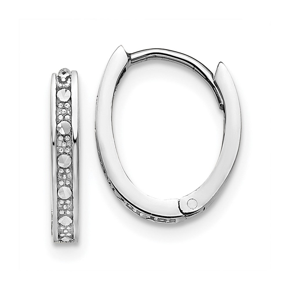 14k White Gold 10 mm Diamond-cut Oval Hinged Hoop Earrings (1.24 grams)