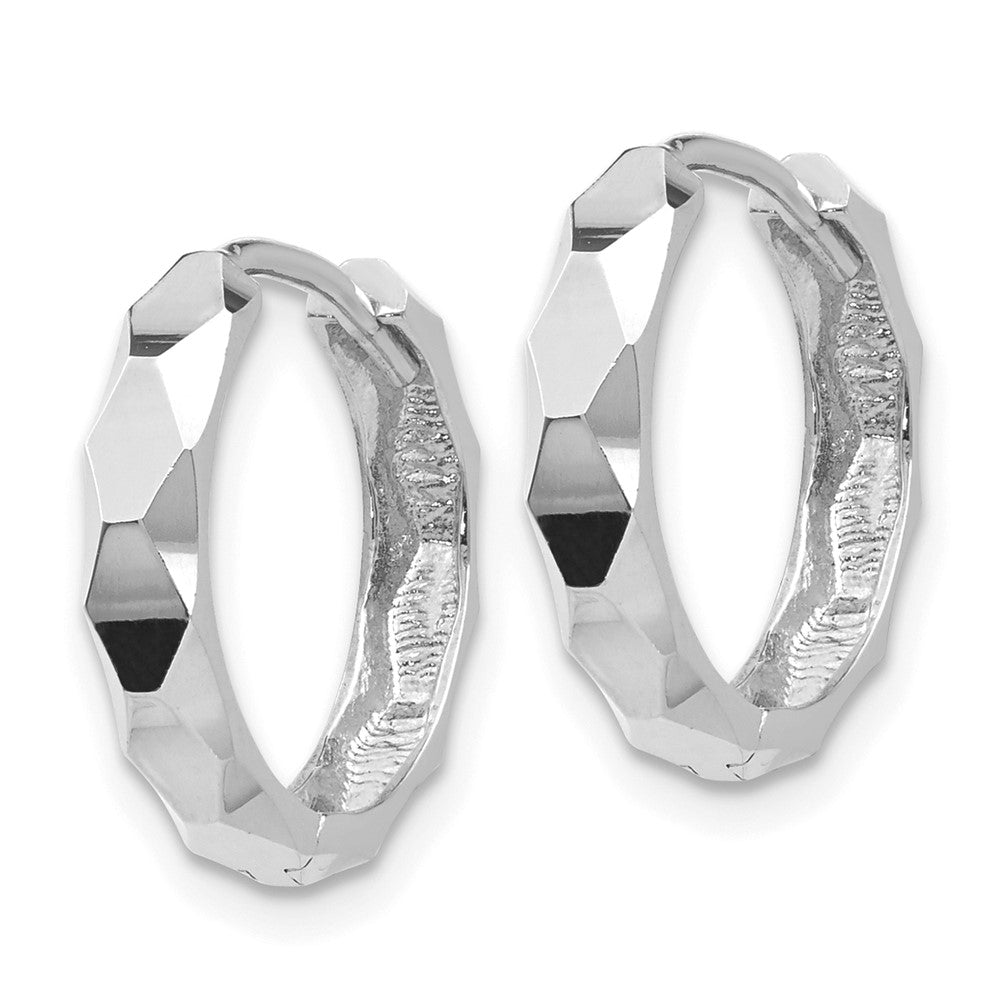 14k White Gold 14 mm Diamond-cut Hoop Earrings (1.51 grams)