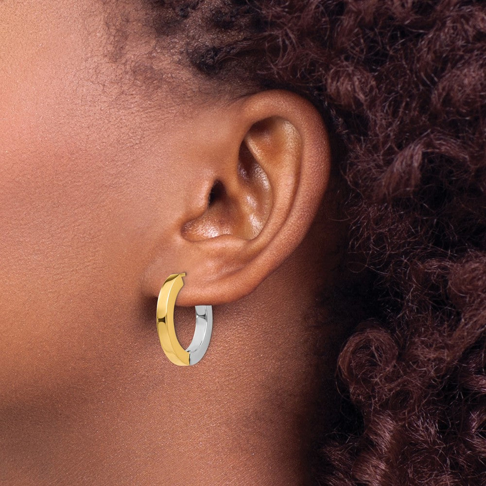 14k Two-tone 21 mm Gold Polished Hollow Hinged Hoop Earrings (2.74 grams)