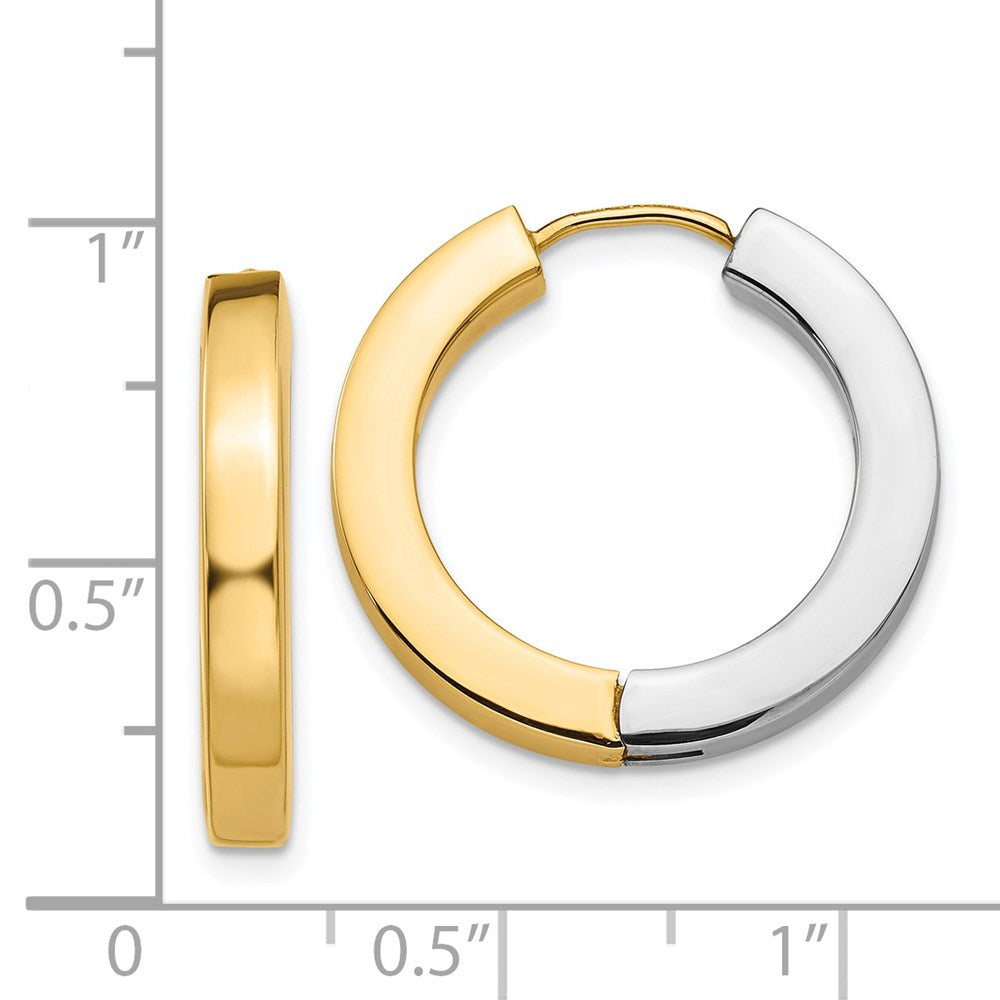 14k Two-tone 21 mm Gold Polished Hollow Hinged Hoop Earrings (2.74 grams)