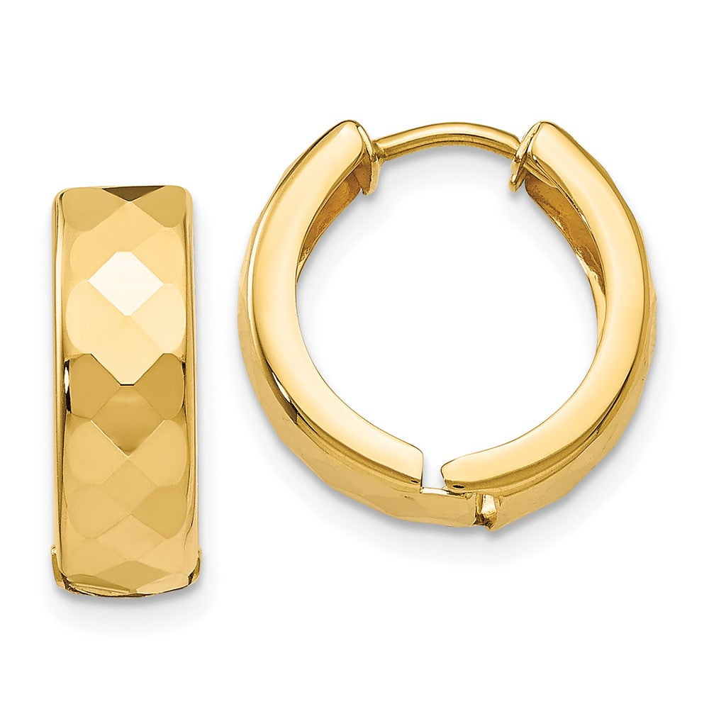 14k Yellow Gold 14 mm Textured Hinged Hoop Earrings (1.85 grams)