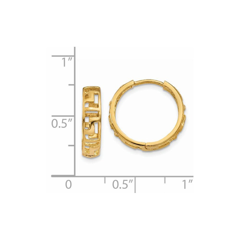 14k Yellow Gold 16 mm Greek Key Hinged Hoop Earrings (1.52 grams)