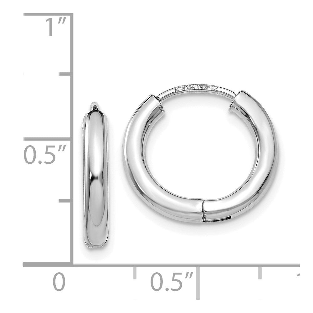 14k White Gold 15 mm  Polished Hollow Hinged Hoop Earrings (1.9 grams)