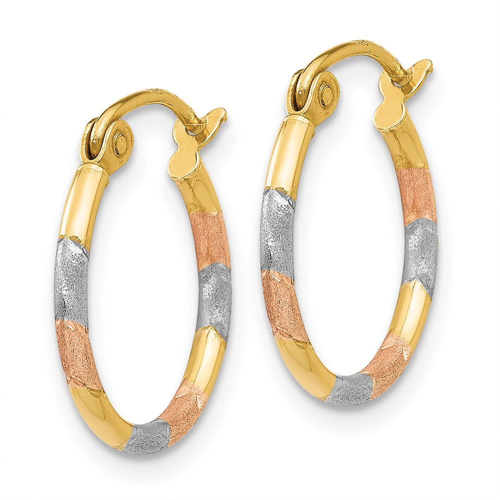 14k Yellow & Rhodium 14 mm Satin & D/C Hoop Earrings (0.62 grams)