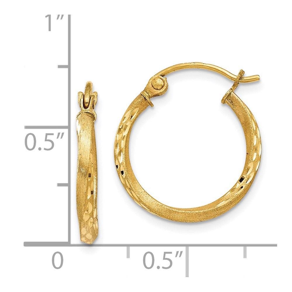 14k Yellow Gold 17 mm Satin Diamond Cut Hollow Twisted Hoop Earrings (0.97 grams)