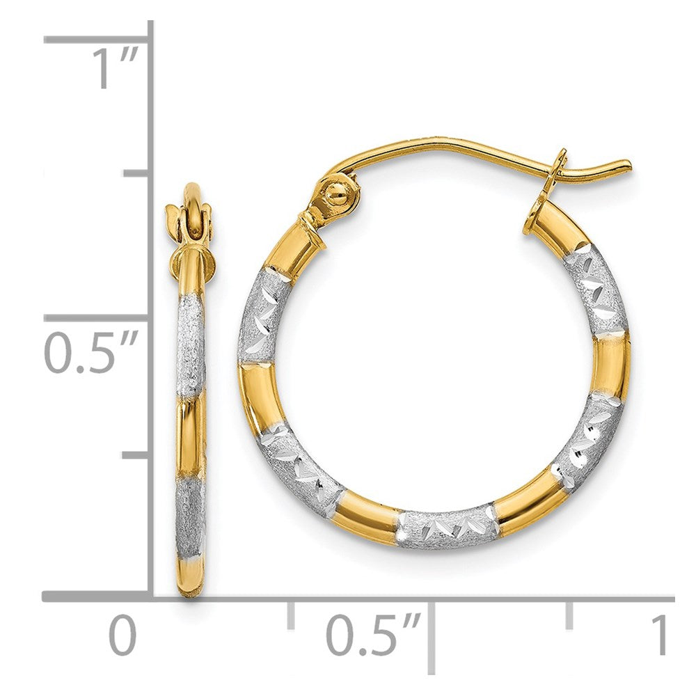 14k Yellow & Rhodium 18 mm  Diamond Cut Hoop Earrings (0.77 grams)
