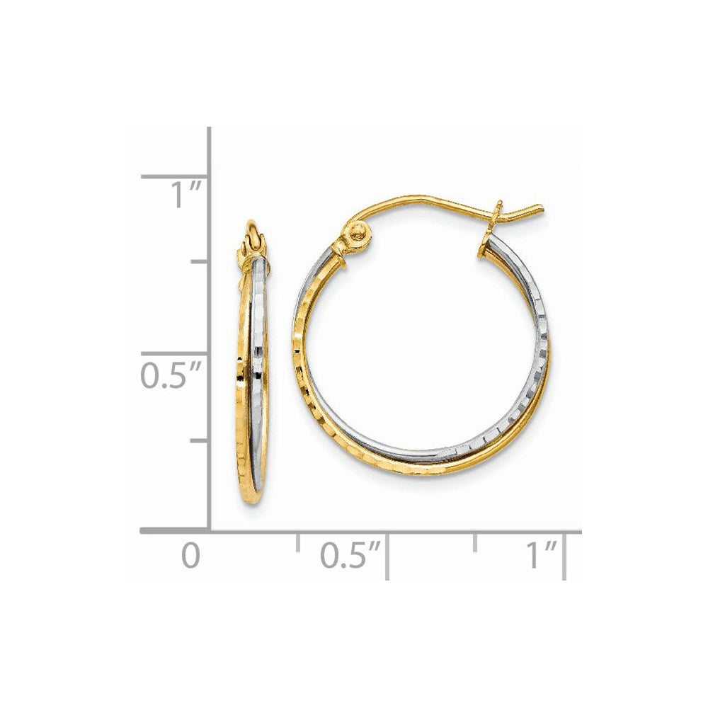 14k Two-tone 19 mm Yellow and White Gold Diamond Cut Twisted Hoop Earrings (0.91 grams)