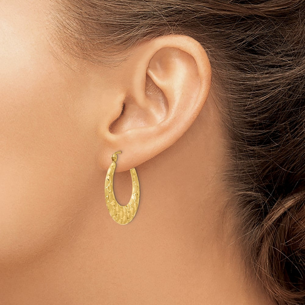 14k Yellow Gold 25 mm Laser Cut Patterned Hoop Earrings (1.89 grams)