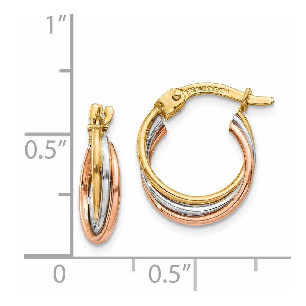 14k Tri-Color 12 mm Tri-color Twisted Hoop Earrings (1.23 grams)