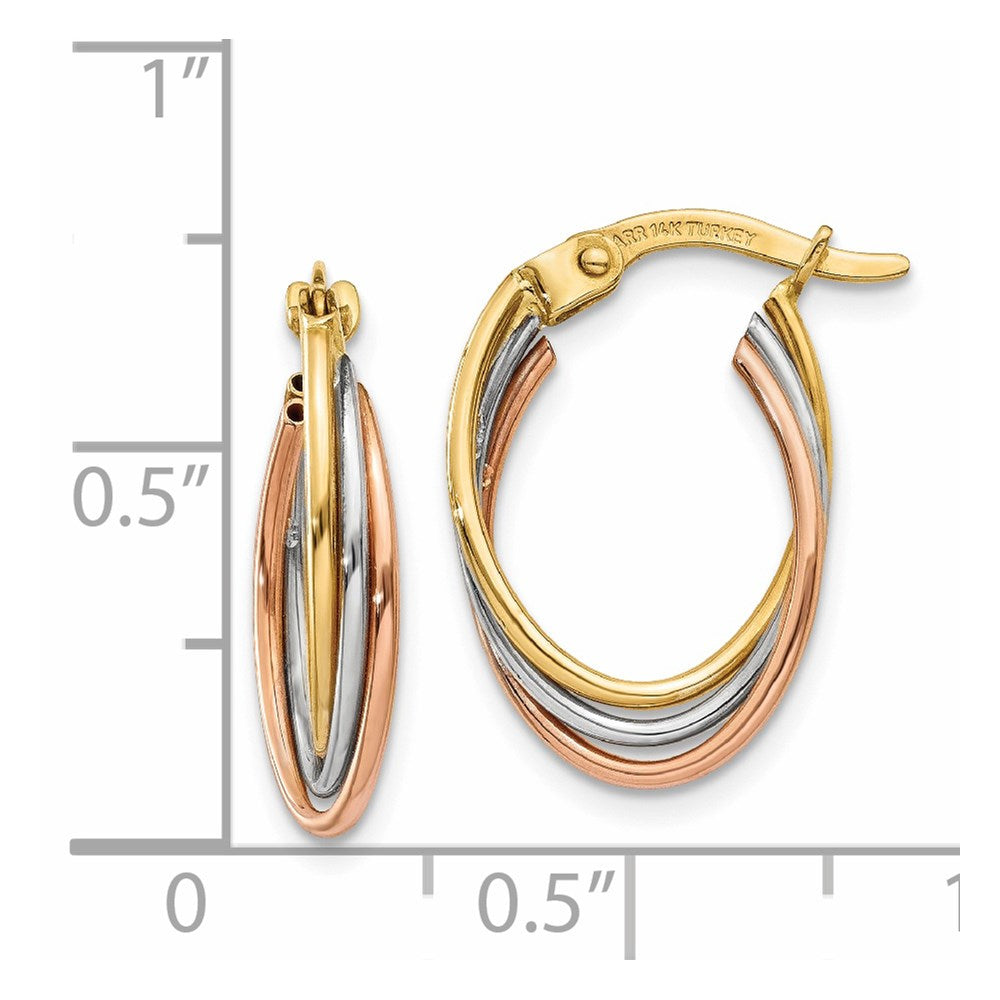 14k Tri-Color 12 mm Tri-color Twisted Hoop Earrings (1.32 grams)