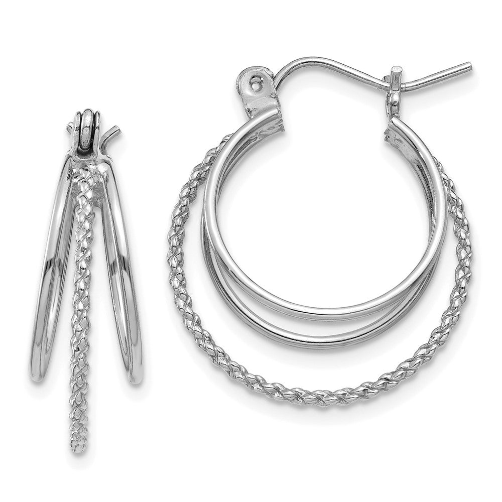 14k White Gold 18 mm Polished and Textured Circle Hoop Earrings (1.48 grams)