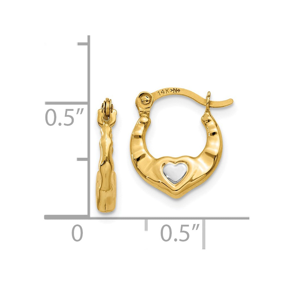 14k Yellow & Rhodium 10 mm  Heart Hollow Hoop Earrings (0.4 grams)