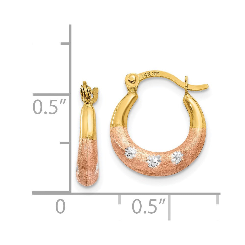 14k Yellow & Rhodium 12 mm  Flower Hoop Earrings (0.47 grams)