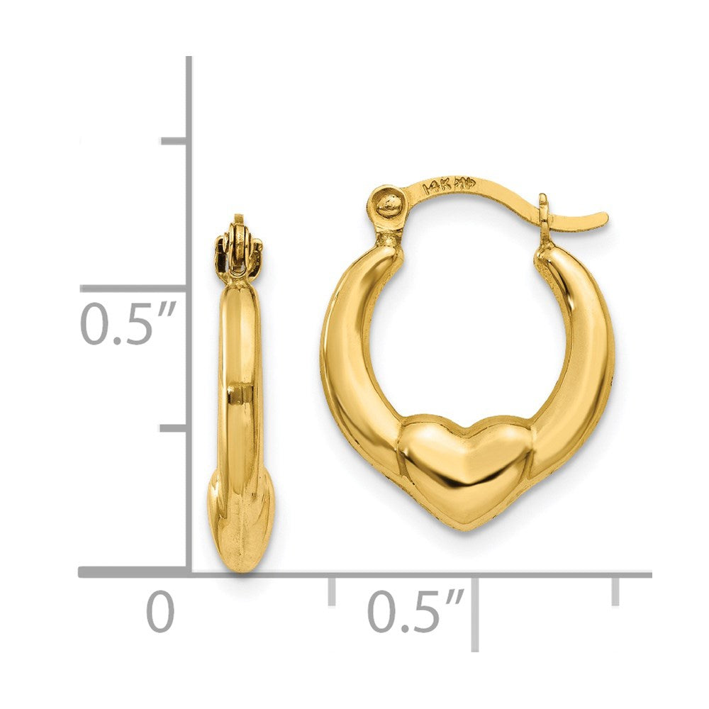 14k Yellow Gold 12 mm Hollow Heart Hoop Earrings (0.52 grams)