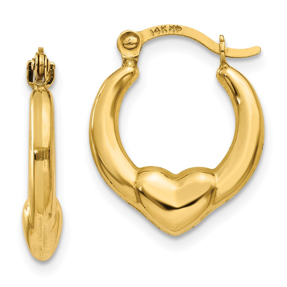 14k Yellow Gold 12 mm Hollow Heart Hoop Earrings (0.52 grams)