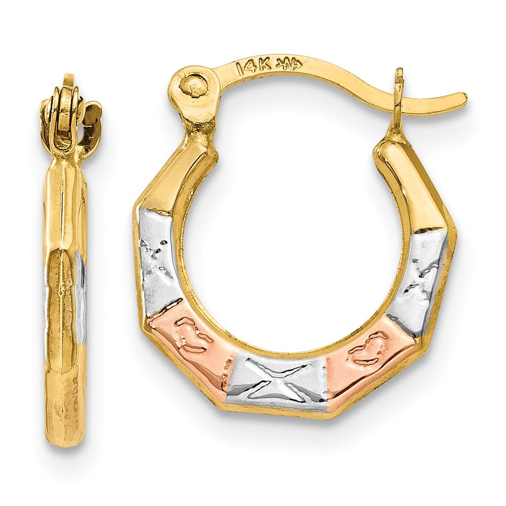 14k Yellow & Rhodium 11 mm  Hoop Earrings (0.4 grams)