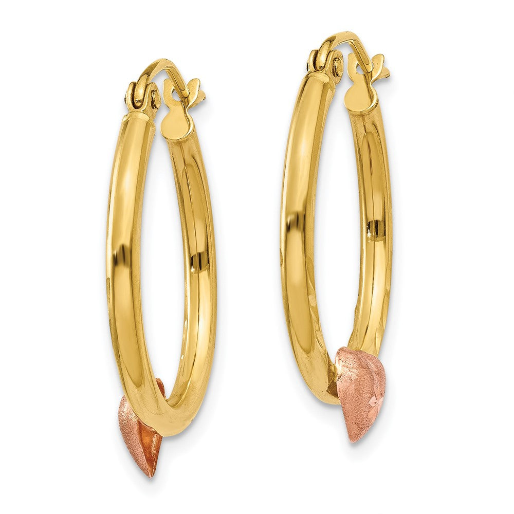 14k Two-tone 20 mm Yellow & Rose Gold Heart Hoop Earrings (1.13 grams)