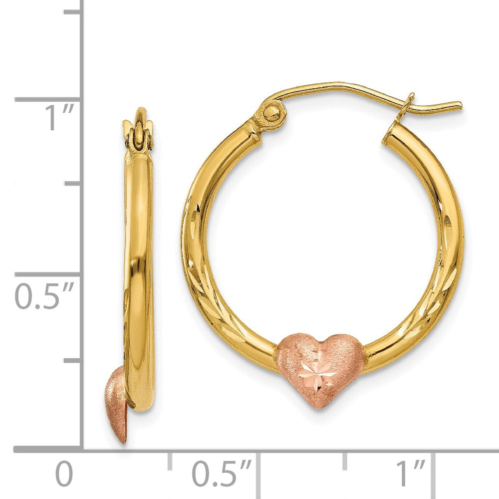 14k Two-tone 20 mm Yellow & Rose Gold Heart Hoop Earrings (1.13 grams)