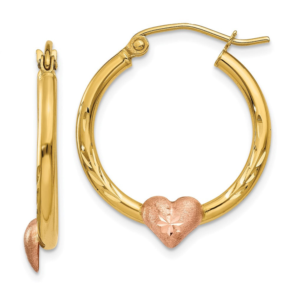 14k Two-tone 20 mm Yellow & Rose Gold Heart Hoop Earrings (1.13 grams)