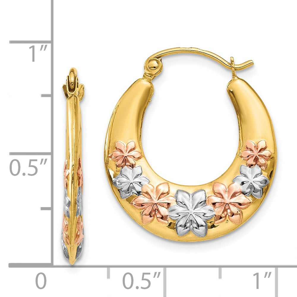 14k Yellow & Rhodium 19 mm  Hollow Flowers Hoop Earrings (1.01 grams)