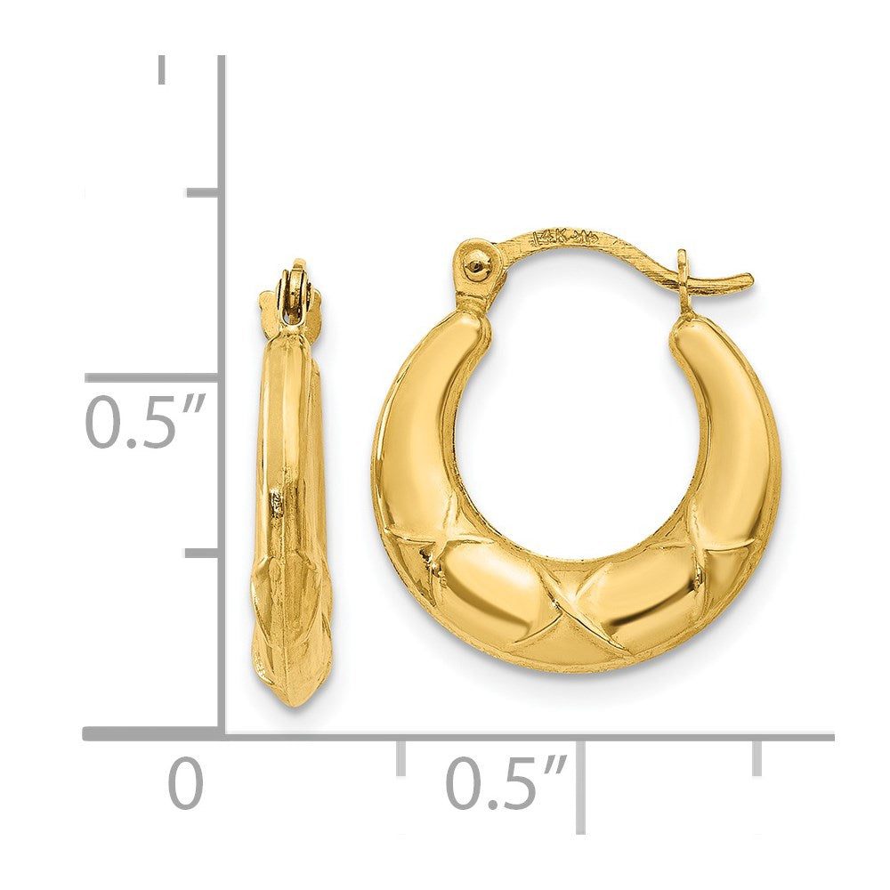 14k Yellow Gold 14 mm Hollow X Hoop Earrings (0.59 grams)