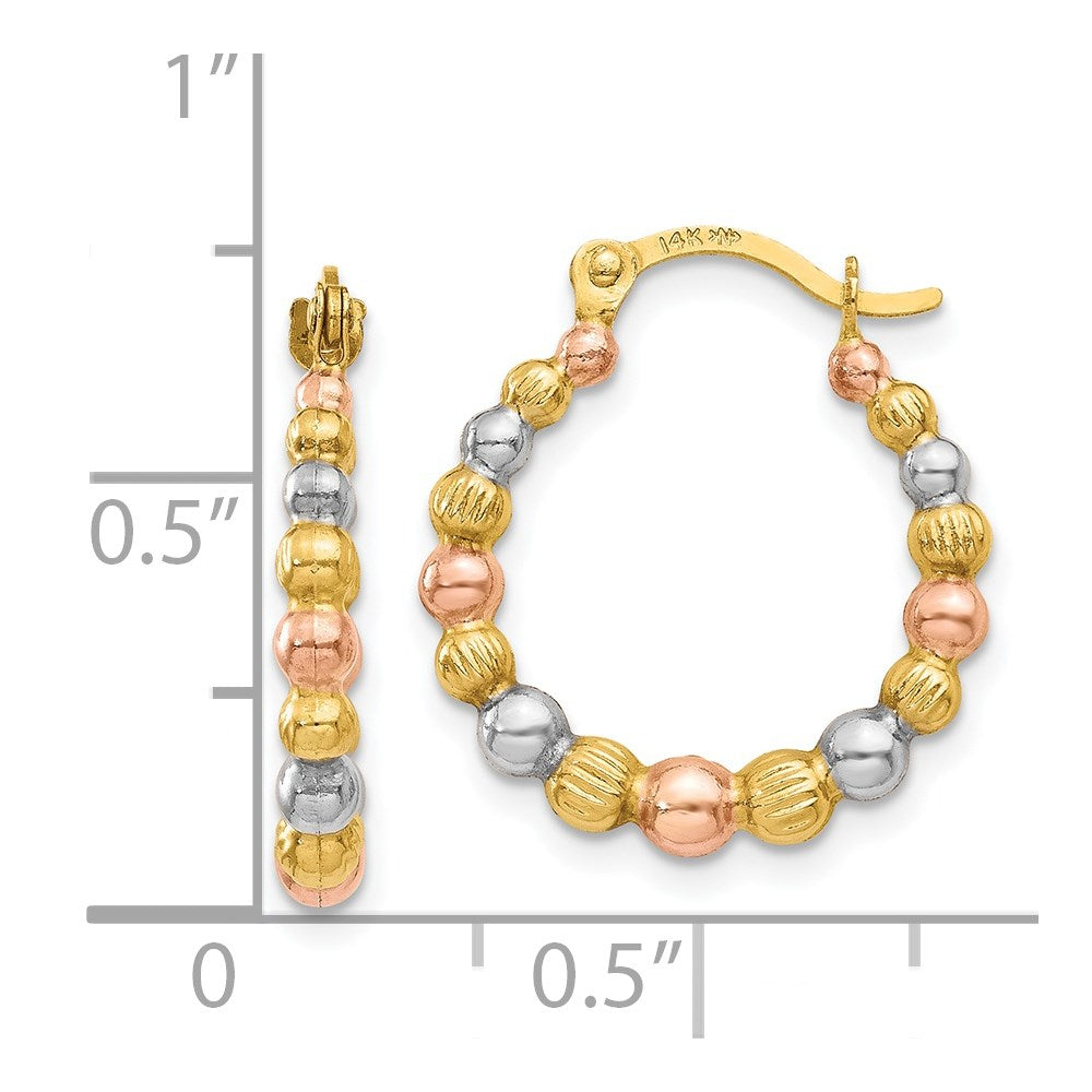14k Yellow & Rhodium 16 mm  Beaded Hoop Earrings (0.58 grams)