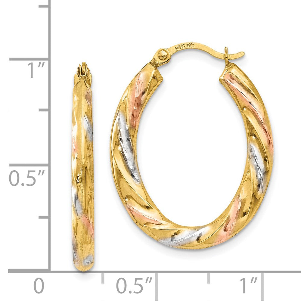 14k Yellow & Rhodium 19 mm  Oval Hollow Scallop Hoop Earrings (0.86 grams)