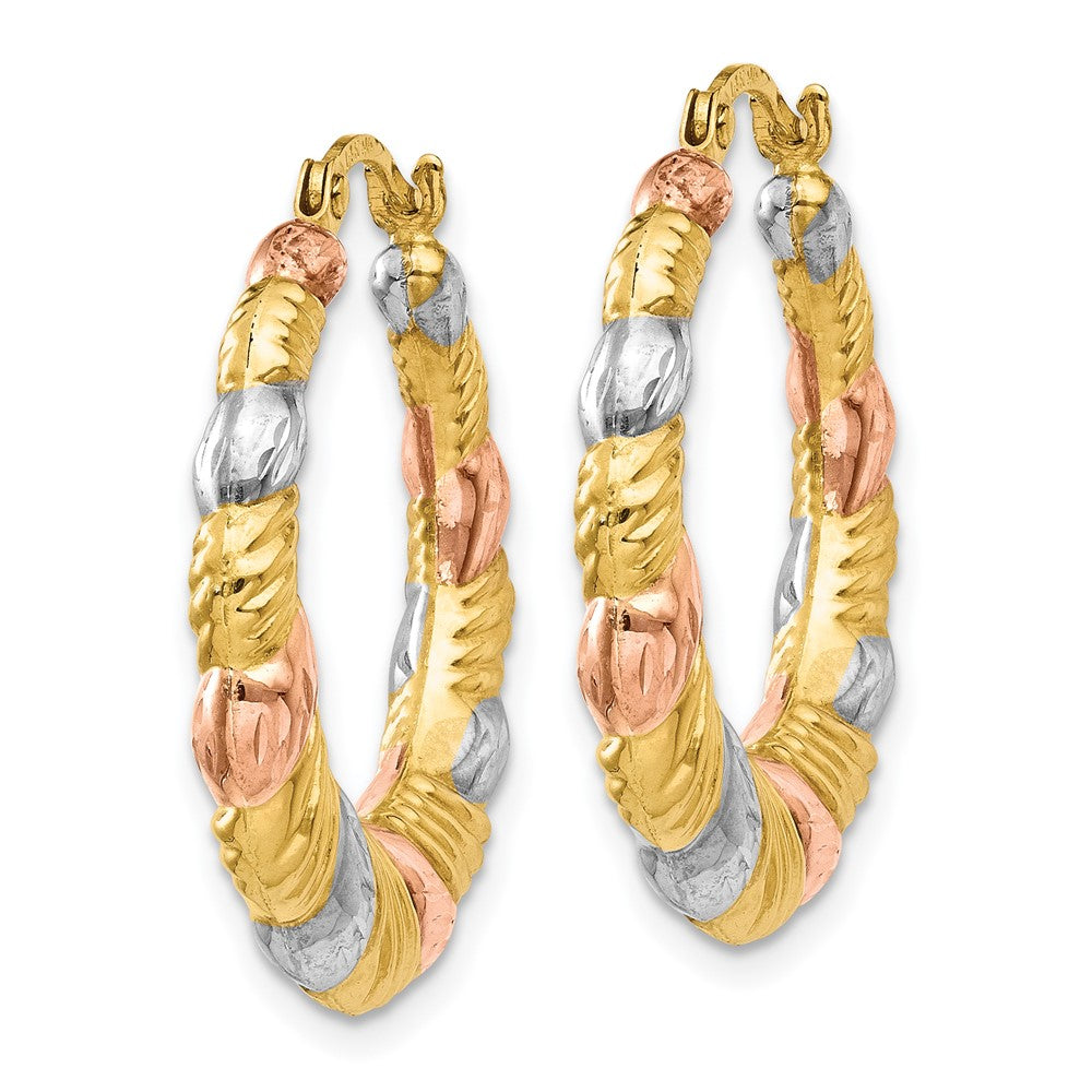 14k Yellow & Rhodium 22 mm  Hollow Scalloped Hoop Earrings (1.06 grams)