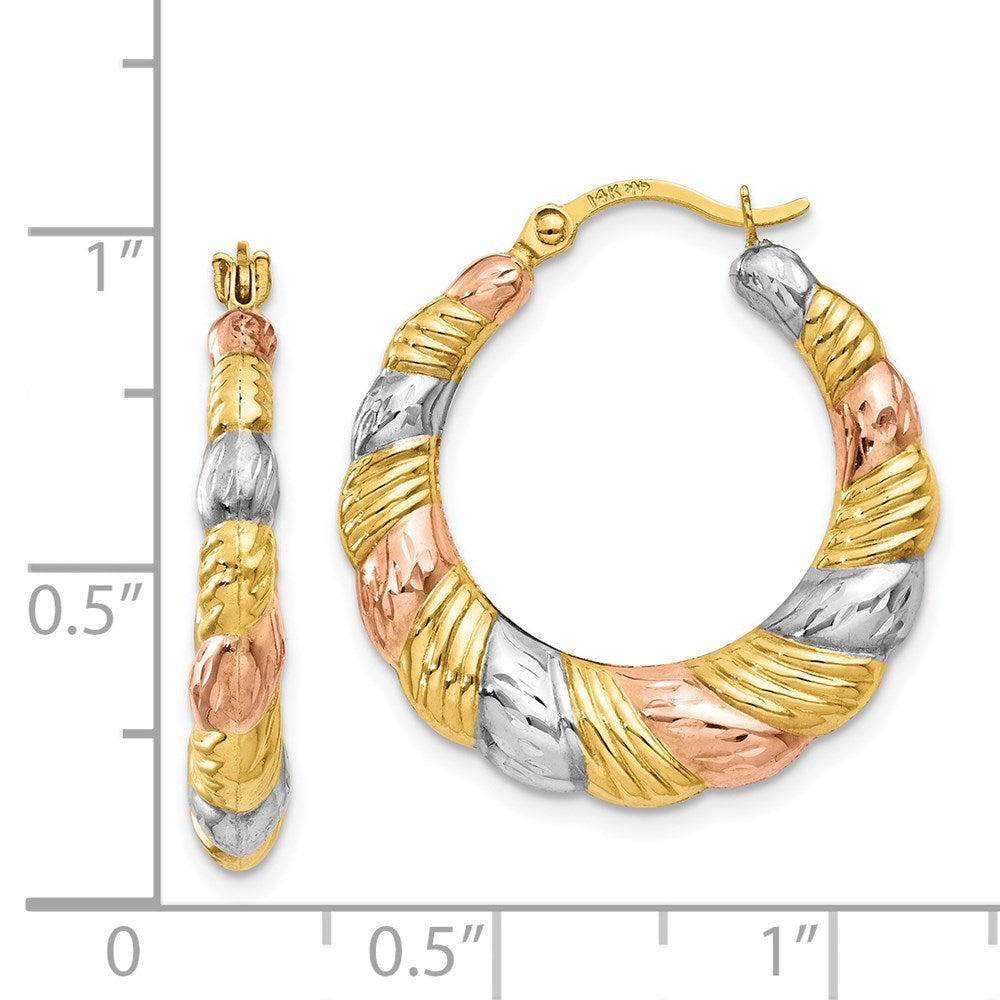 14k Yellow & Rhodium 22 mm  Hollow Scalloped Hoop Earrings (1.06 grams)