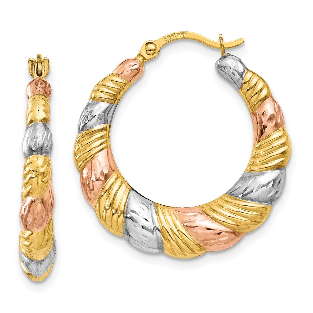 14k Yellow & Rhodium 22 mm  Hollow Scalloped Hoop Earrings (1.06 grams)