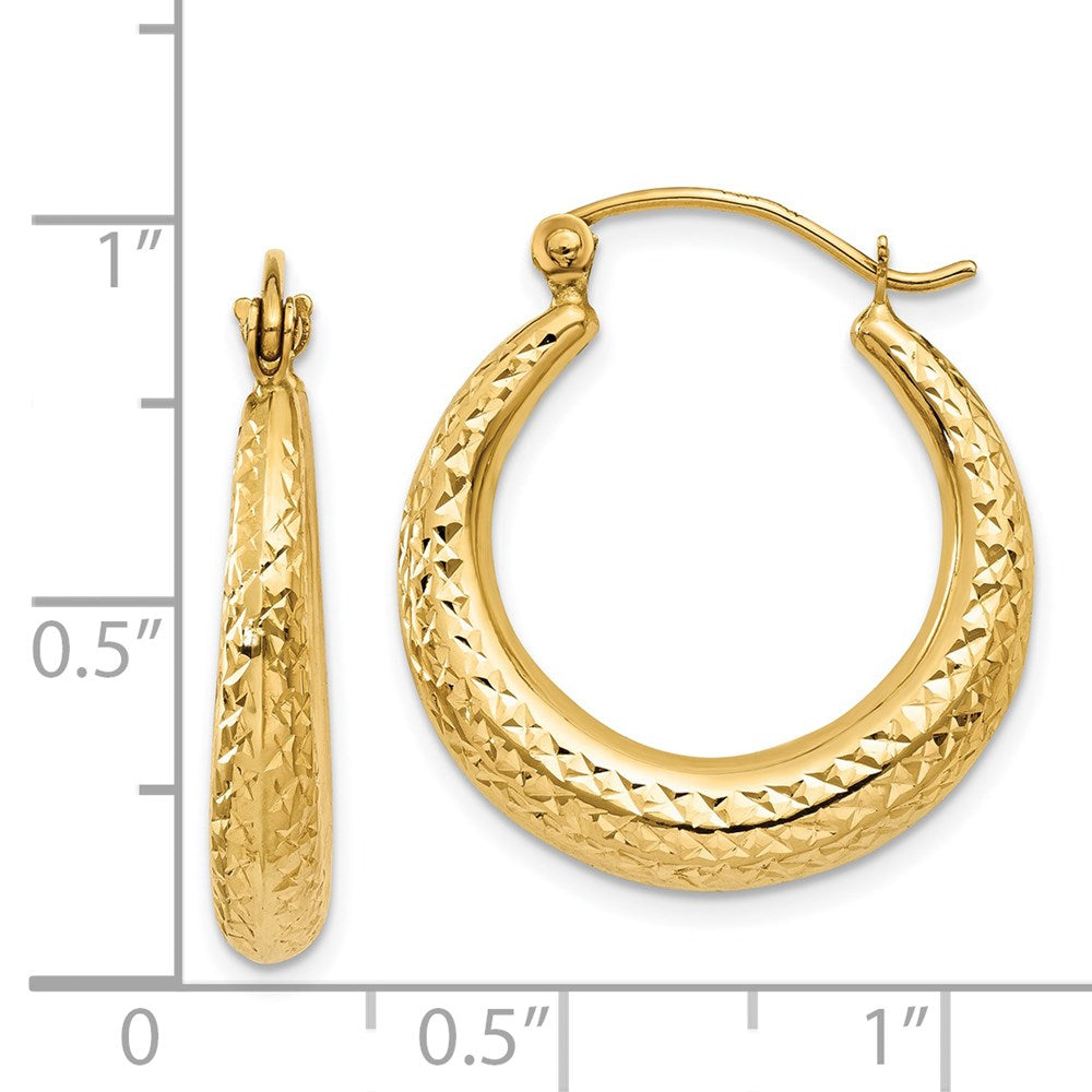 14k Yellow Gold 21 mm Diamond Cut Hollow Hoop Earrings (1.17 grams)