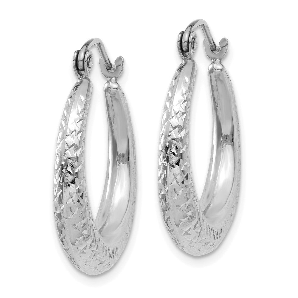 14k White Gold 21 mm  Diamond Cut Hollow Hoop Earrings (1.31 grams)