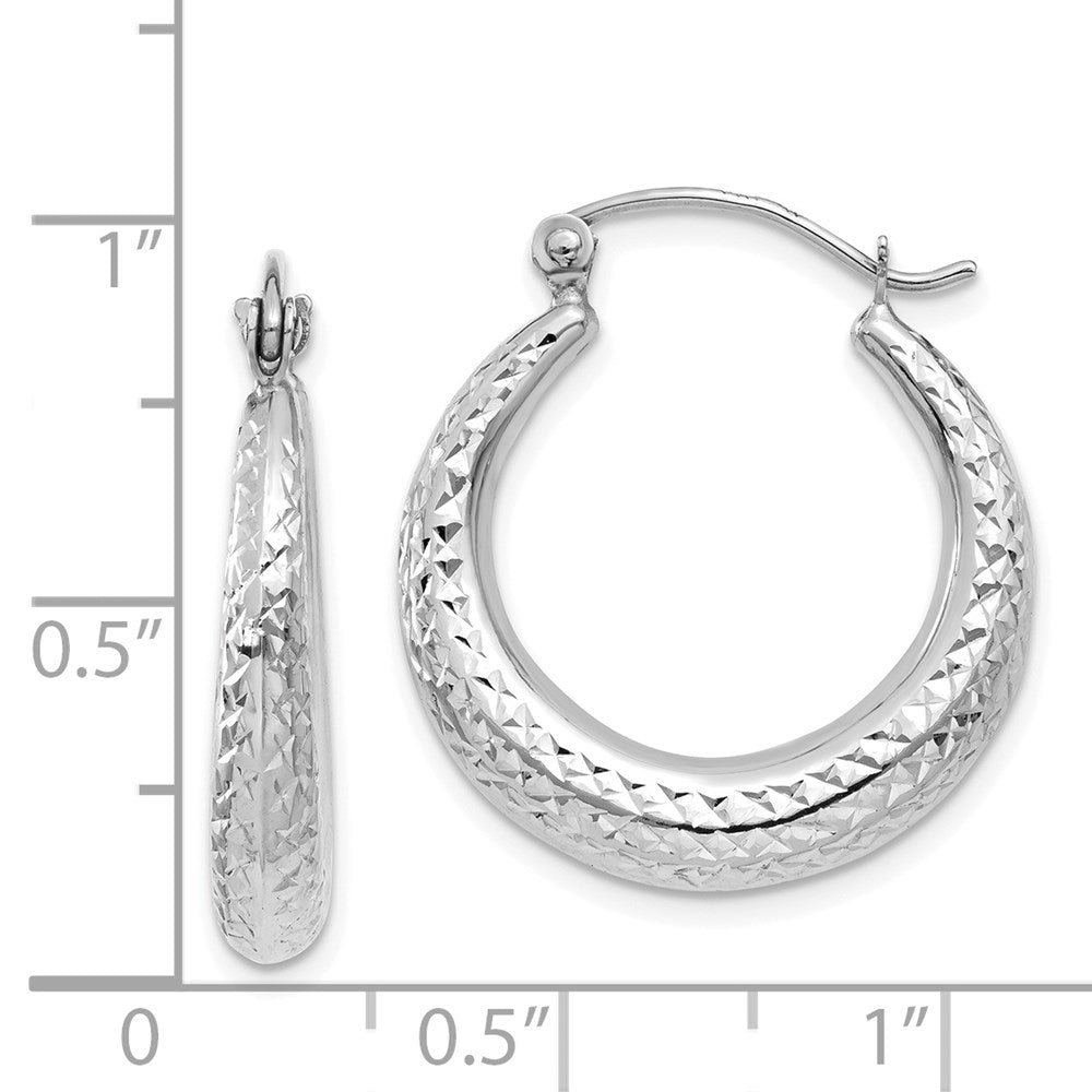 14k White Gold 21 mm  Diamond Cut Hollow Hoop Earrings (1.31 grams)