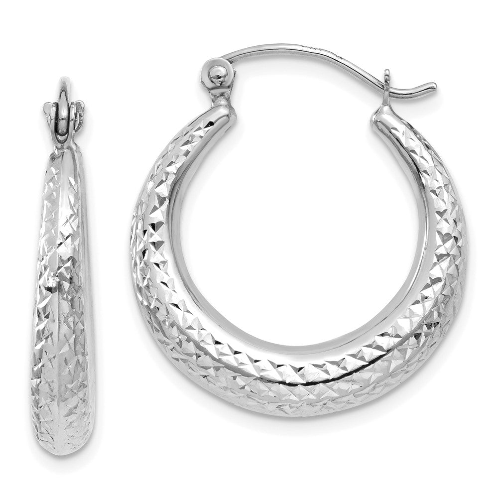 14k White Gold 21 mm  Diamond Cut Hollow Hoop Earrings (1.31 grams)