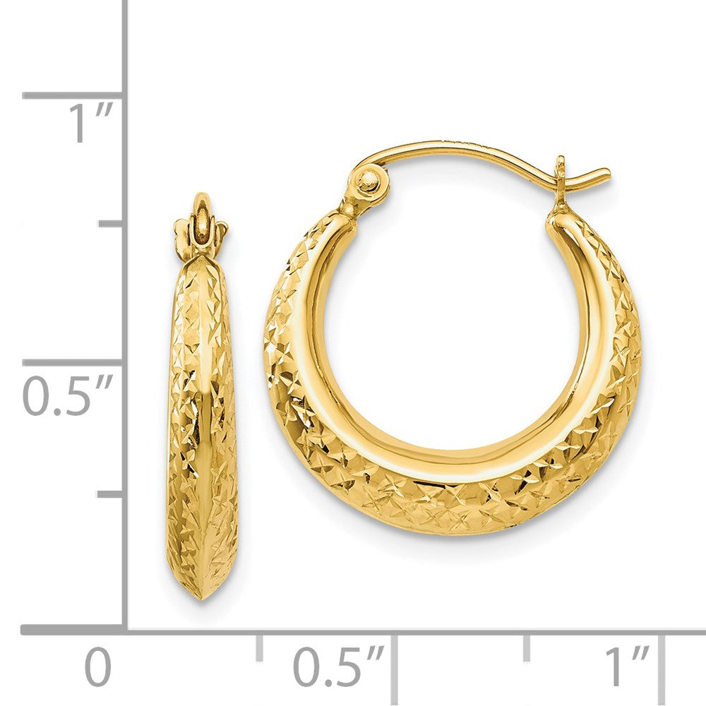 14k Yellow Gold 18 mm Textured Hollow Hoop Earrings (0.73 grams)