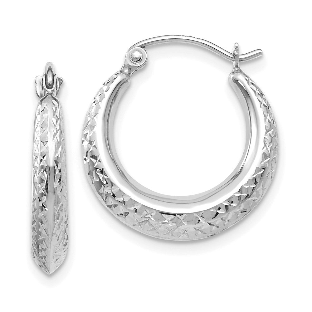 14k White Gold 18 mm  Textured Hollow Hoop Earrings (0.76 grams)