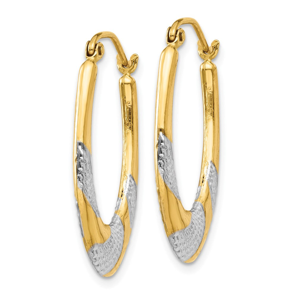 14k Yellow & Rhodium 17 mm  Hollow Oval Hoop Earrings (0.91 grams)