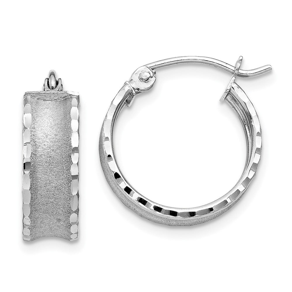 14k White Gold 15 mm  Diamond Cut Satin Hoop Earrings (1.25 grams)