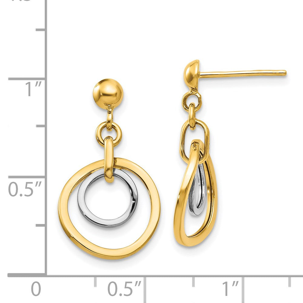 14k Two-tone 13 mm Circle Post Dangle Earrings (1.57 grams)