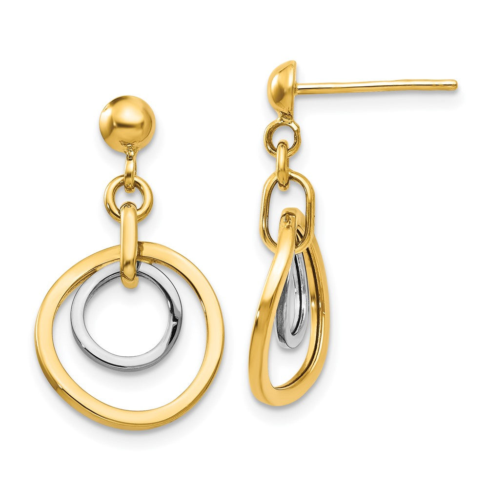 14k Two-tone 13 mm Circle Post Dangle Earrings (1.57 grams)