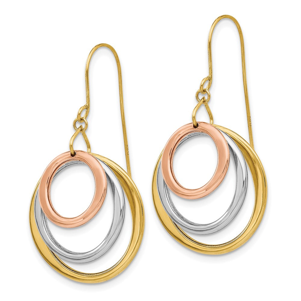 14k Tri-Color 20 mm Tri-color Circle Dangle Shepherd Hook Earrings (2.76 grams)
