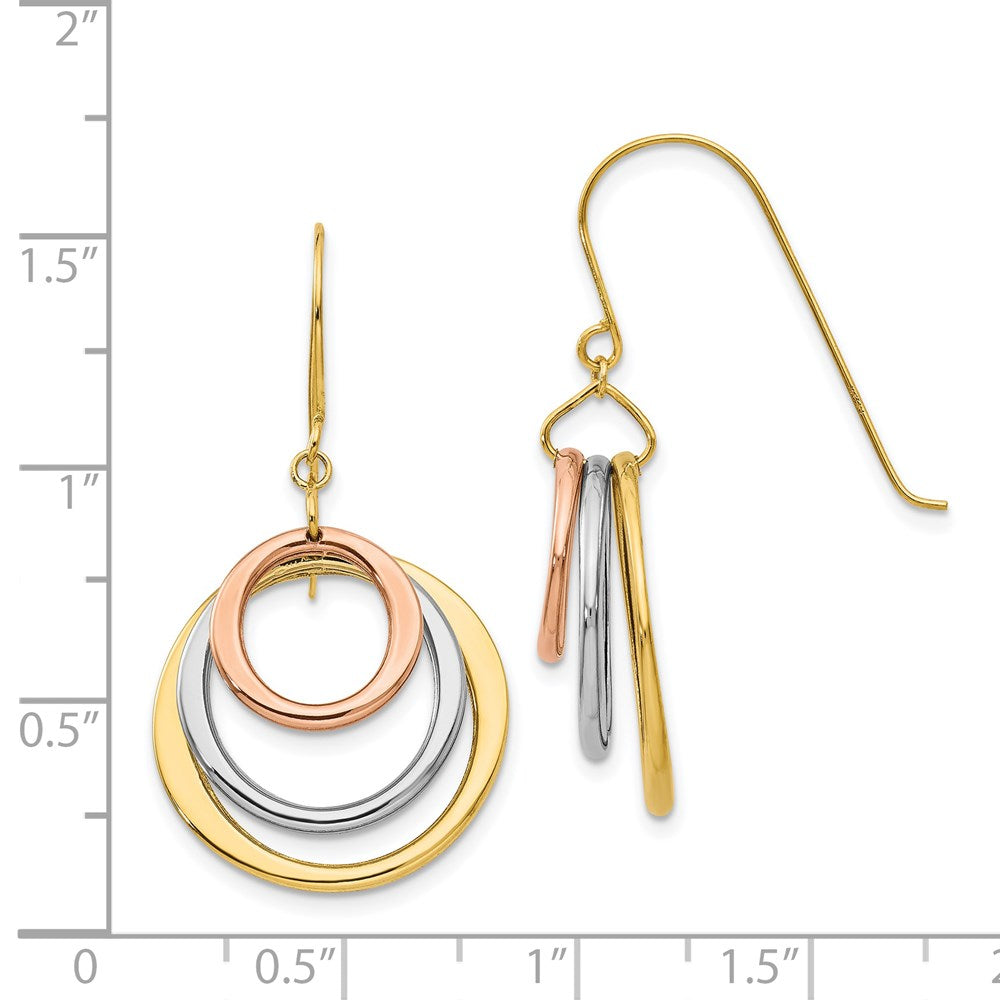 14k Tri-Color 20 mm Tri-color Circle Dangle Shepherd Hook Earrings (2.76 grams)