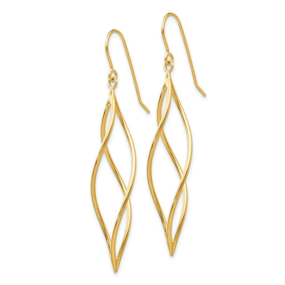 14k Yellow Gold 10 mm Polished Long Twisted Dangle Earrings (1.62 grams)