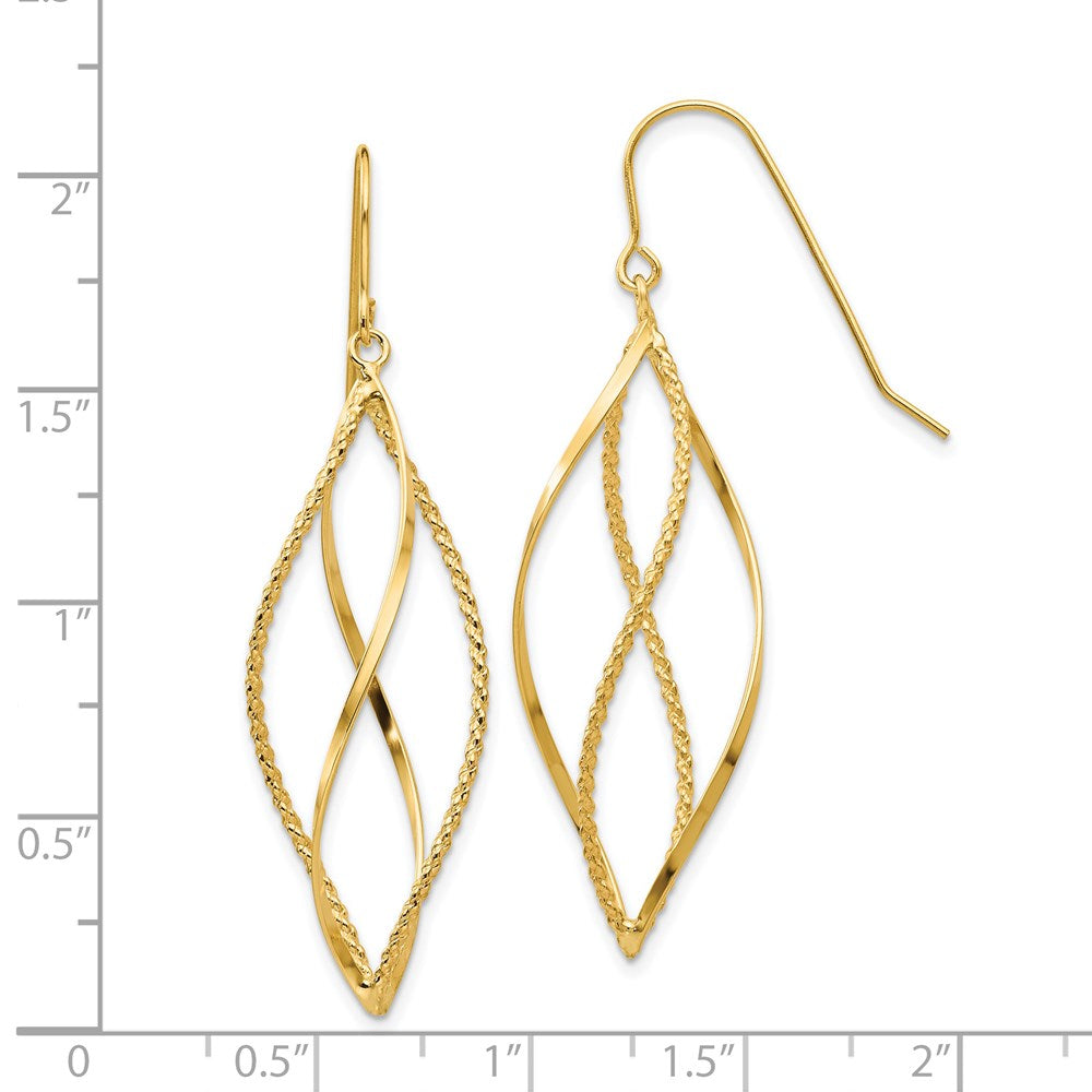 14k Yellow Gold 13 mm Polished and Textured Twisted Dangle Earrings (2.47 grams)