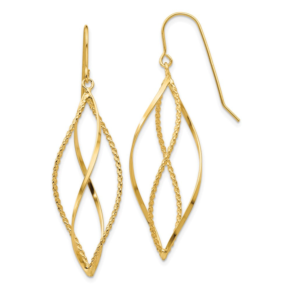 14k Yellow Gold 13 mm Polished and Textured Twisted Dangle Earrings (2.47 grams)