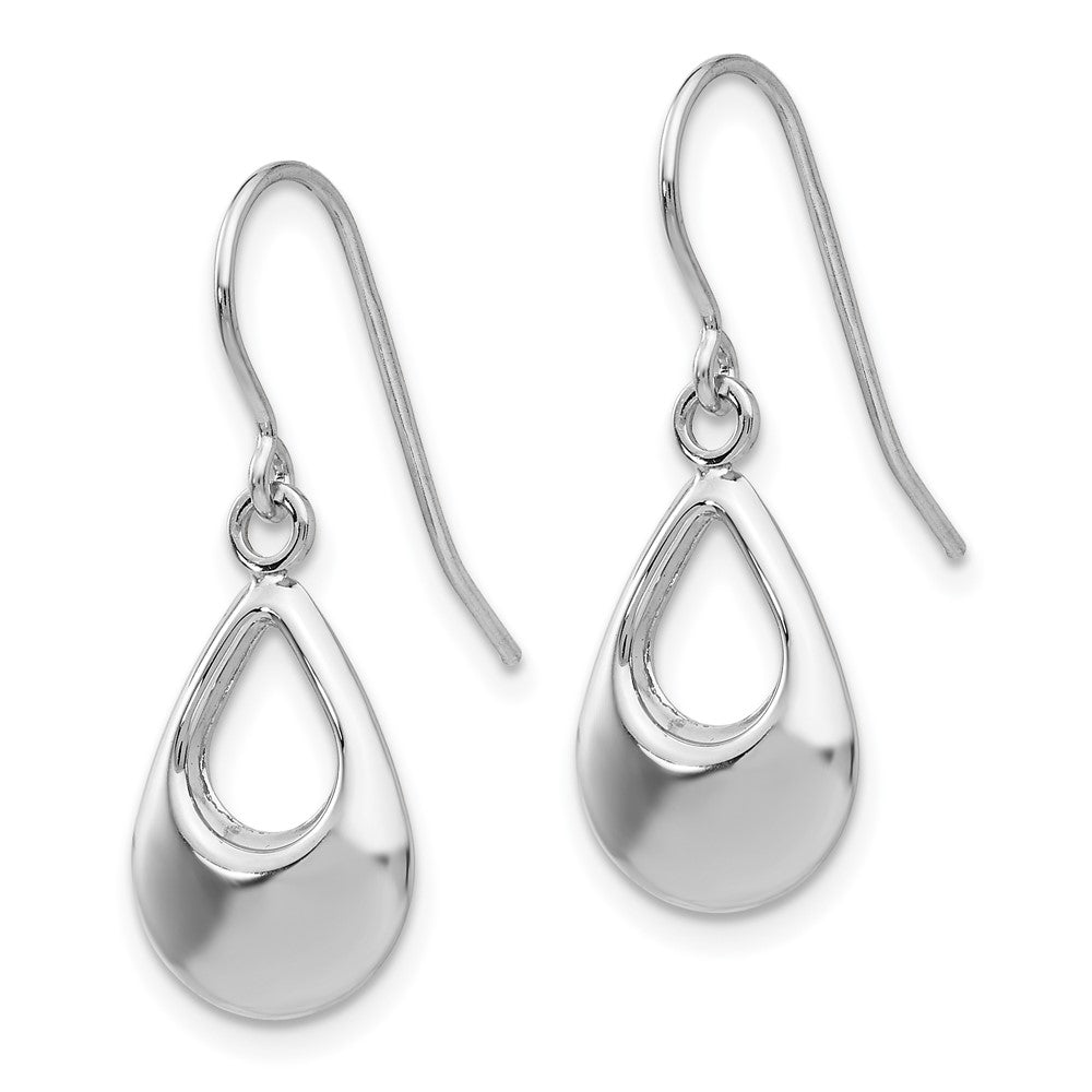 14k White Gold 9 mm Teardrop Hollow Dangle Earrings (1.14 grams)