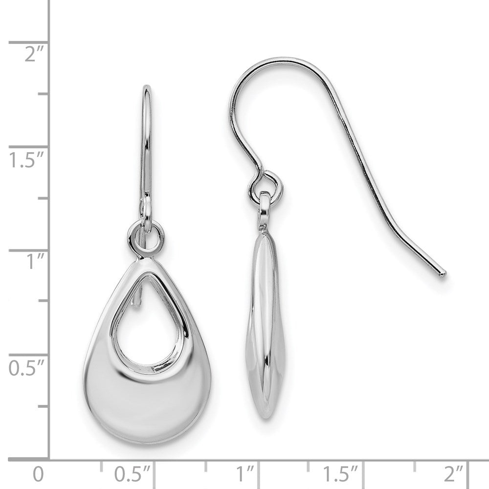 14k White Gold 9 mm Teardrop Hollow Dangle Earrings (1.14 grams)